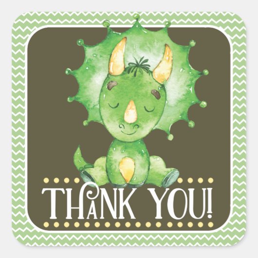 Green Dinosaurs Thank You Sticker スクエアシール (正面)