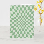 Green Distorted Checkerboard Pattern カード (黄色い花)
