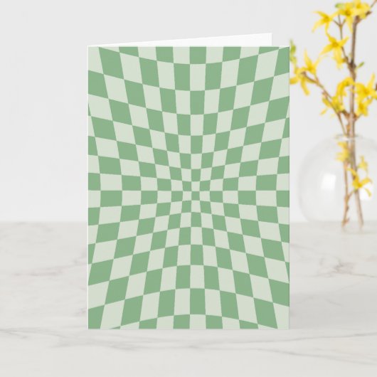 Green Distorted Checkerboard Pattern カード (黄色い花)