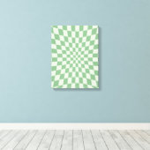 Green Distorted Checkerboard Pattern キャンバスプリント (インサイチュ (ウッドフロア))