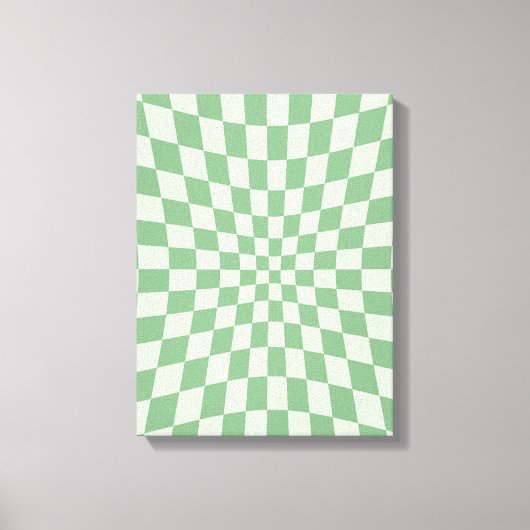 Green Distorted Checkerboard Pattern キャンバスプリント (正面)