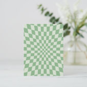 Green Distorted Checkerboard Pattern ポストカード (スタンド正面)