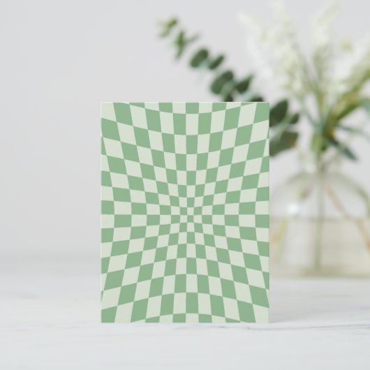 Green Distorted Checkerboard Pattern ポストカード (スタンド正面)