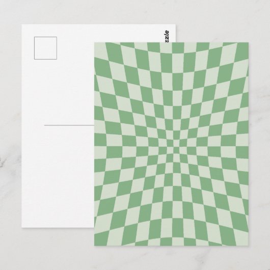Green Distorted Checkerboard Pattern ポストカード (正面/裏面)