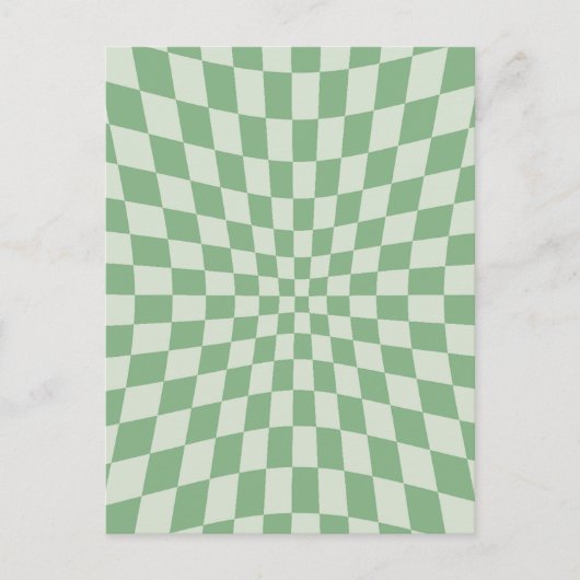 Green Distorted Checkerboard Pattern ポストカード (正面)