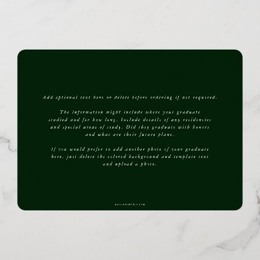 Green DO Asclepius卒業写真の発表 箔招待状 (裏面)