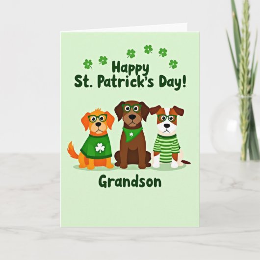 Green Dog Shamrocks Grandson Card カード (正面)