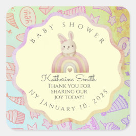 GREEN donuts pastel babyshower BUNNY cute スクエアシール