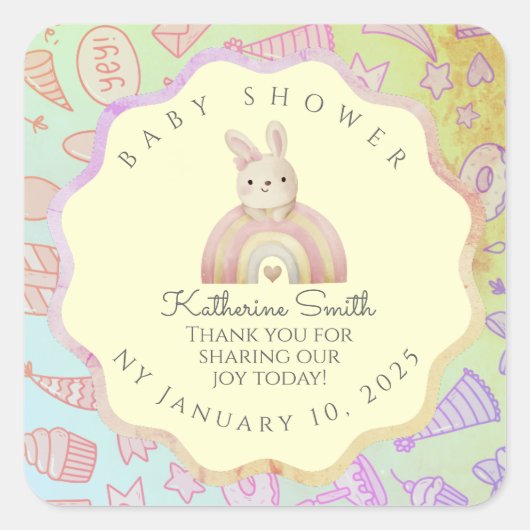GREEN donuts pastel babyshower BUNNY cute スクエアシール (正面)
