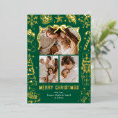 Green Doodle 3 Photo Christmas Gold 箔シーズンカード (立ち正面)