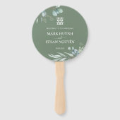 Green Double Happiness Wedding Program & Timeline ハンドファン (正面)