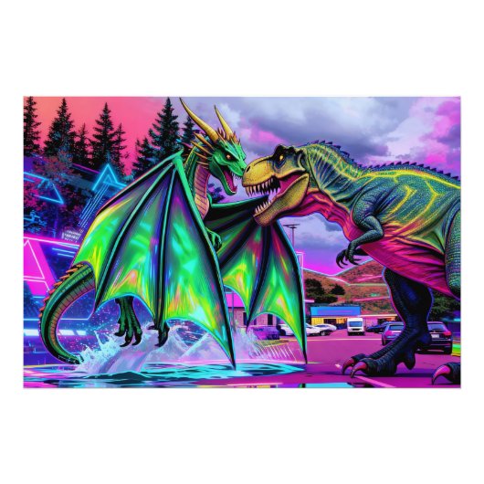 Green Dragon vs Dinosaur フォトプリント (正面)