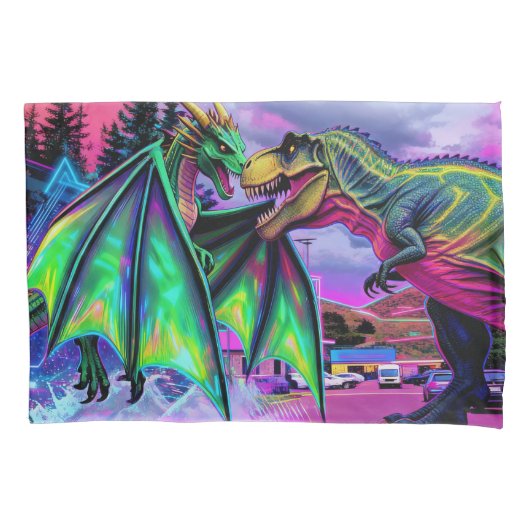 Green Dragon vs Dinosaur 枕カバー (正面)