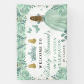 Green Dress Blonde Haired Princess Floral Sweet 16 横断幕 (縦)