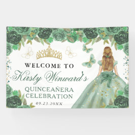 Green Dress Blonde Princess Floral Quinceanera 横断幕