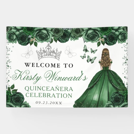Green Dress Blonde Princess Floral Quinceanera 横断幕 (横)