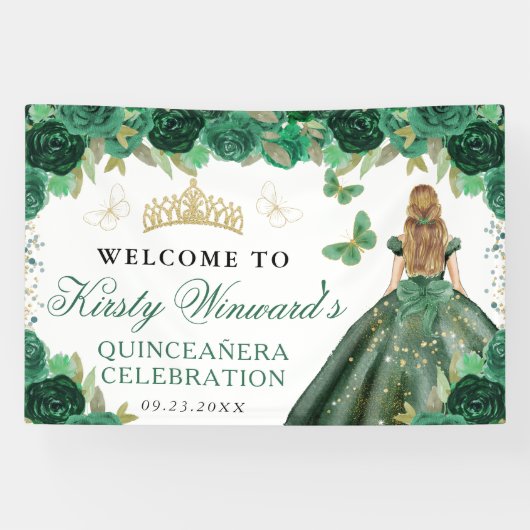 Green Dress Blonde Princess Floral Quinceanera 横断幕 (横)