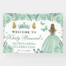 Green Dress Blonde Princess Floral Quinceanera