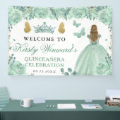 Green Dress Blonde Princess Floral Quinceanera 横断幕 (トレードショー)
