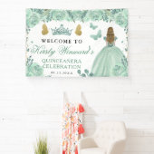 Green Dress Blonde Princess Floral Quinceanera 横断幕 (インサイチュ)