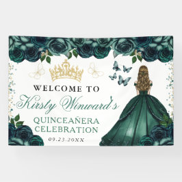 Green Dress Blonde Princess Floral Quinceanera 横断幕