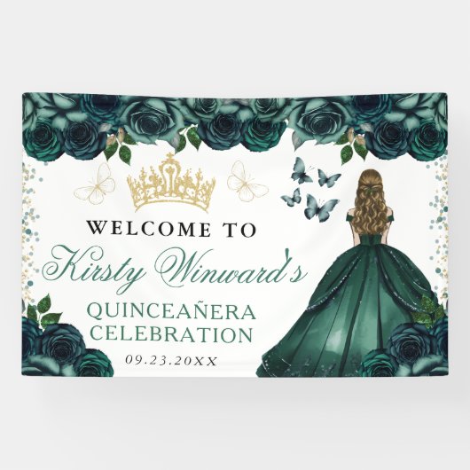 Green Dress Blonde Princess Floral Quinceanera 横断幕 (横)
