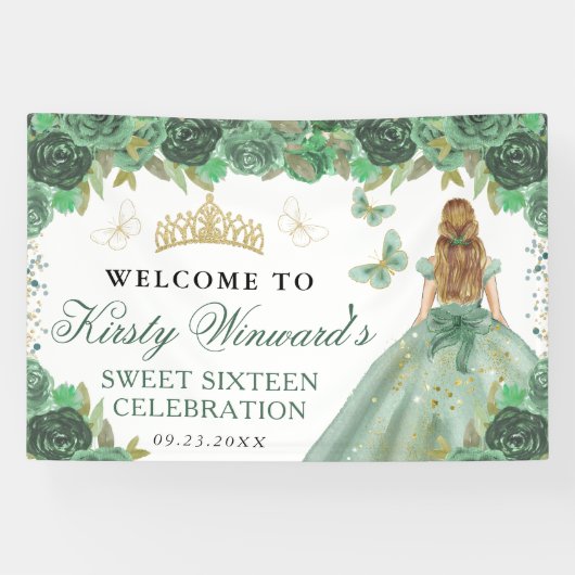 Green Dress Blonde Princess Floral Sweet 16 横断幕 (横)