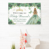 Green Dress Blonde Princess Floral Sweet 16 横断幕 (インサイチュ)
