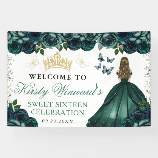 Green Dress Blonde Princess Floral Sweet 16 横断幕 (横)