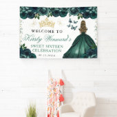 Green Dress Blonde Princess Floral Sweet 16 横断幕 (インサイチュ)
