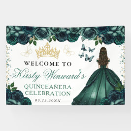 Green Dress Brunette Princess Floral Quinceanera 横断幕