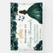 Green Dress Brunette Princess Floral Quinceanera 横断幕 (縦)