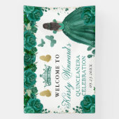 Green Dress Brunette Princess Floral Quinceanera 横断幕 (縦)