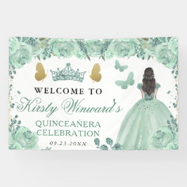 Green Dress Brunette Princess Floral Quinceanera 横断幕
