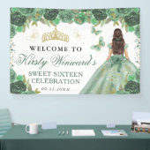 Green Dress Brunette Princess Floral Sweet 16 横断幕 (トレードショー)