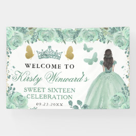 Green Dress Brunette Princess Floral Sweet 16 横断幕