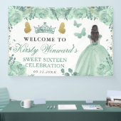 Green Dress Brunette Princess Floral Sweet 16 横断幕 (トレードショー)