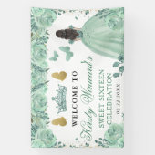 Green Dress Brunette Princess Floral Sweet 16 横断幕 (縦)