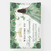 Green Dress Dark Skin Princess Floral Quinceanera 横断幕 (縦)