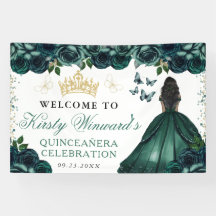 Green Dress Dark Skin Princess Floral Quinceanera