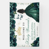 Green Dress Dark Skin Princess Floral Quinceanera 横断幕 (縦)