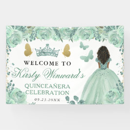 Green Dress Dark Skin Princess Floral Quinceanera 横断幕