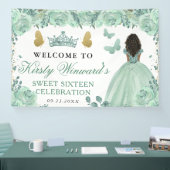 Green Dress Dark Skin Princess Floral Sweet 16 横断幕 (トレードショー)