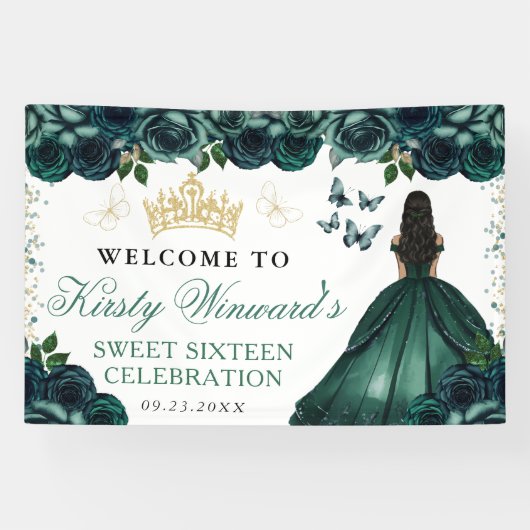 Green Dress Dark Skin Princess Floral Sweet 16 横断幕 (横)
