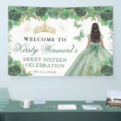 Green Dress Dark Skin Princess Floral Sweet 16 横断幕 (トレードショー)