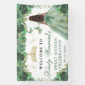 Green Dress Dark Skin Princess Floral Sweet 16 横断幕 (縦)