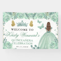 Green Dress Red Haired Princess Floral Quinceanera