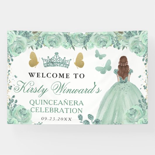Green Dress Red Haired Princess Floral Quinceanera 横断幕 (横)