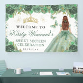 Green Dress Red Haired Princess Floral Sweet 16 横断幕 (トレードショー)