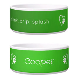 Green 'drink drip splash' Dog Name Bowl ボウル